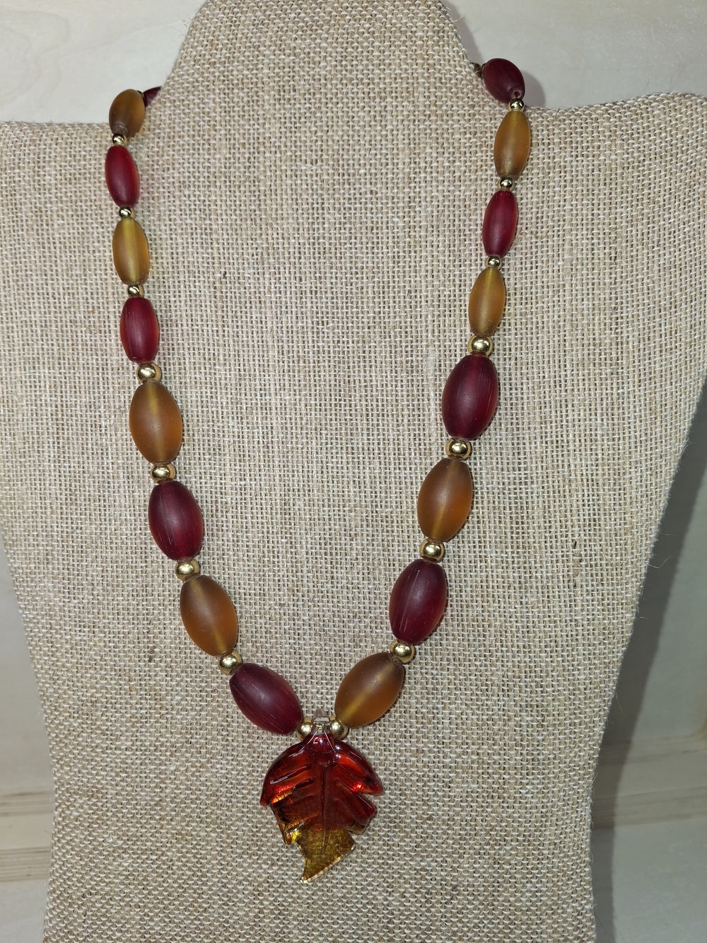 Autumn Leaf Red & Amber Bead Necklace - Women Jewelry